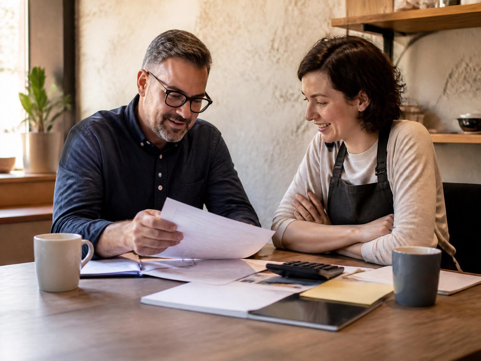 An accountant reviewing paperwork with a small business owner